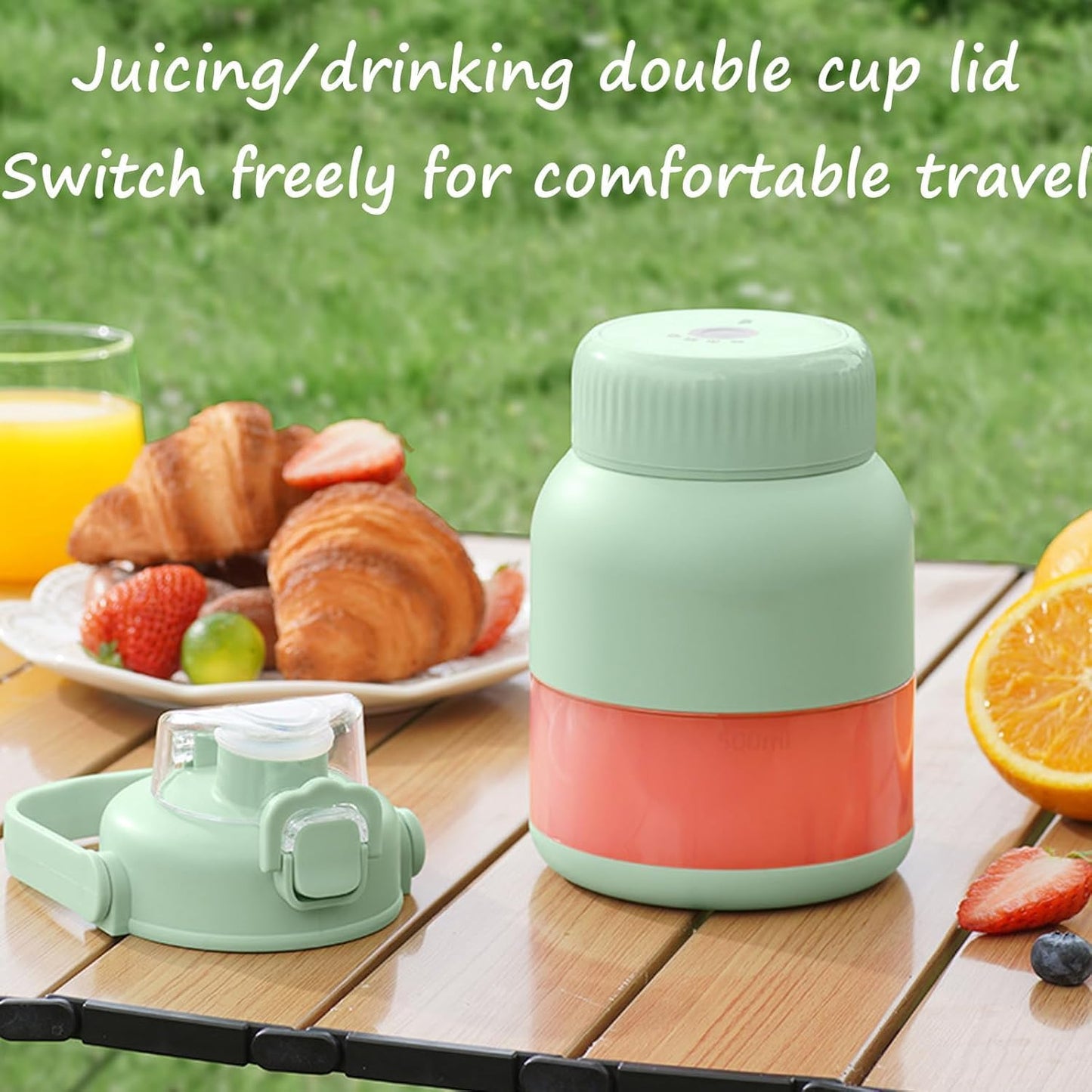Zestora Juicygo Mini Juicer, BPA-Free Electric Citrus Juicer 17 oz, Wireless Portable USB Charging Juice Machine, with Straw, Two Lids, for Smoothies, Shakes, Food Prep & Frozen Blending (green*1)