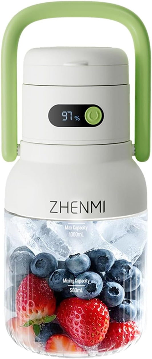 Portable Blender, 1000ml Capacity, Stainless Steel 12-Blade System, Portable Ice Crushing Juicer-for Shakes & Smoothies, BPA Free, 2 Leakproof-Lids & Straw, USB Rechargeable (green)
